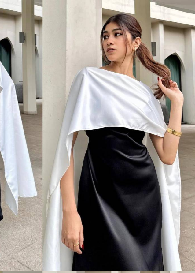 Royal Grace Cape Shawl Dress - Premium Shamoz Silk Formal Wear for Women