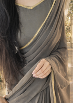 The Smoke & Silver Lace Bordered Chiffon Saree (Ready to Wear)