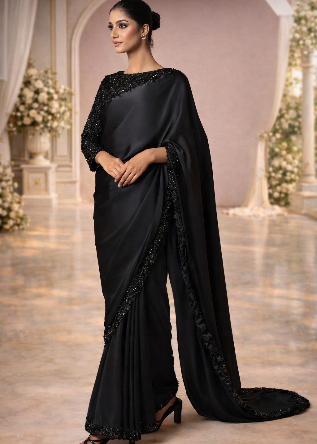 Shamoz Silk Ready to Wear Saree with Sequin Border
