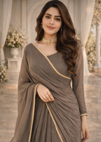 The Smoke & Silver Lace Bordered Chiffon Saree (Ready to Wear)