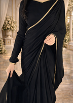 The Smoke & Silver Lace Bordered Chiffon Saree (Ready to Wear)