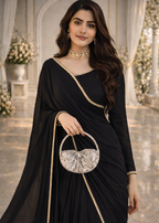 The Smoke & Silver Lace Bordered Chiffon Saree (Ready to Wear)