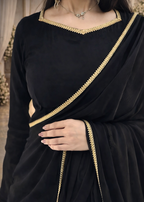 The Smoke & Silver Lace Bordered Chiffon Saree (Ready to Wear)