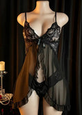 2 Piece Half Nighty Set Soft Net Fabric Black and Red
