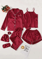 Premium 7 Piece Silk Nightwear Set with Contrast Piping