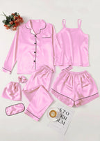 Premium 7 Piece Silk Nightwear Set with Contrast Piping