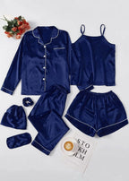 Premium 7 Piece Silk Nightwear Set with Contrast Piping