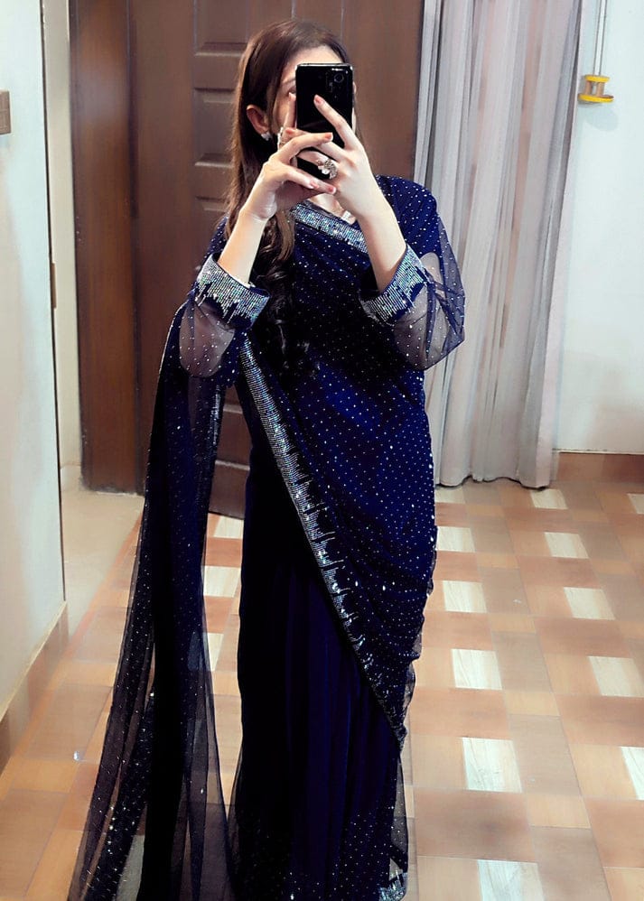 Starry Net Rhinestone Saree - Shiwani Apparels