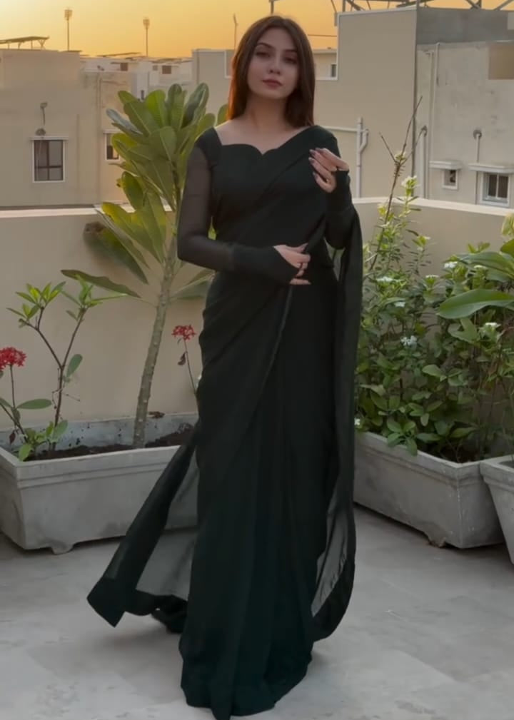 Zarif Ready to Wear Chiffon Saree I Premium Stitched Saree Set with Blouse