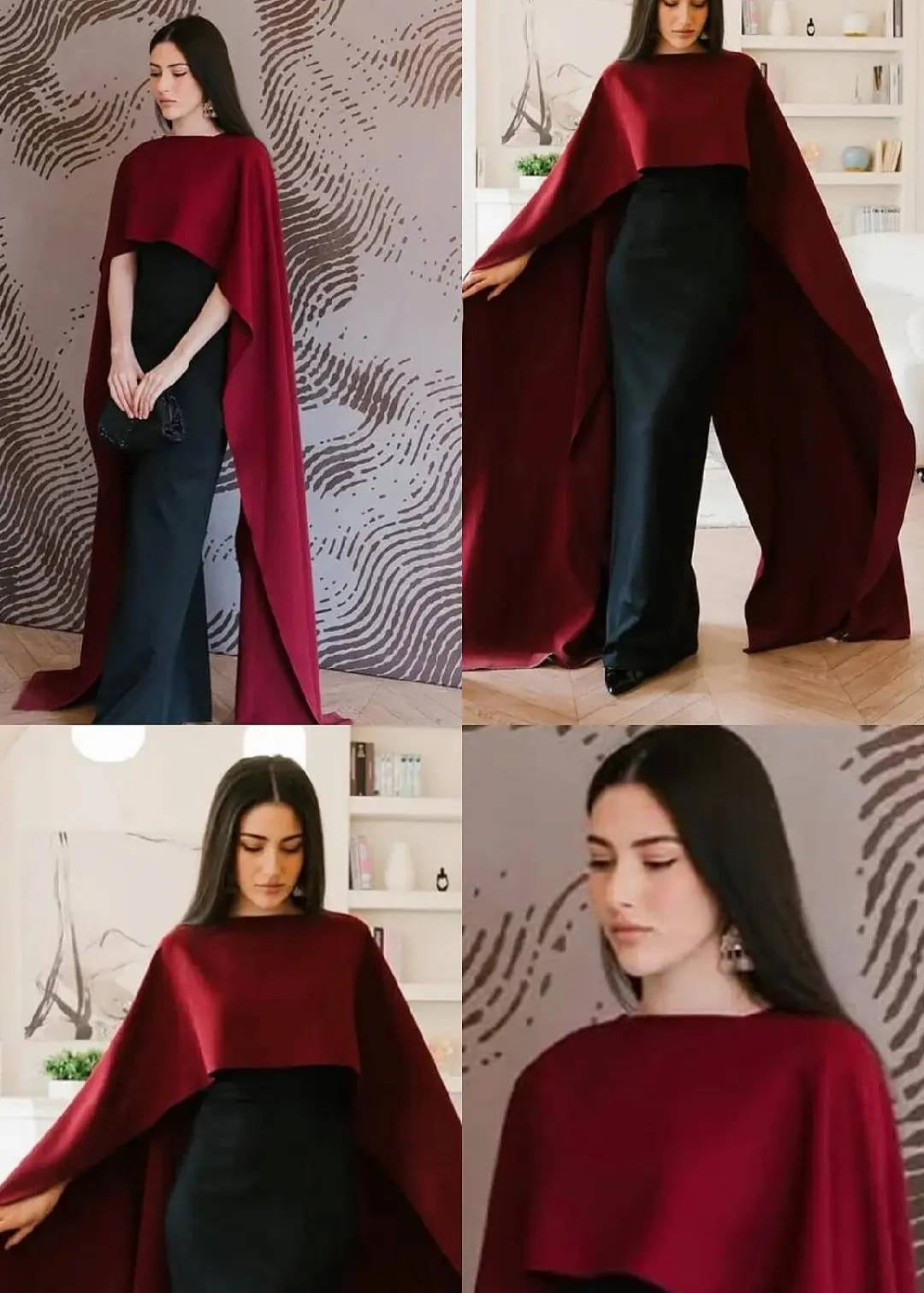 Royal Grace Cape Shawl Dress - Premium Shamoz Silk Formal Wear for Women
